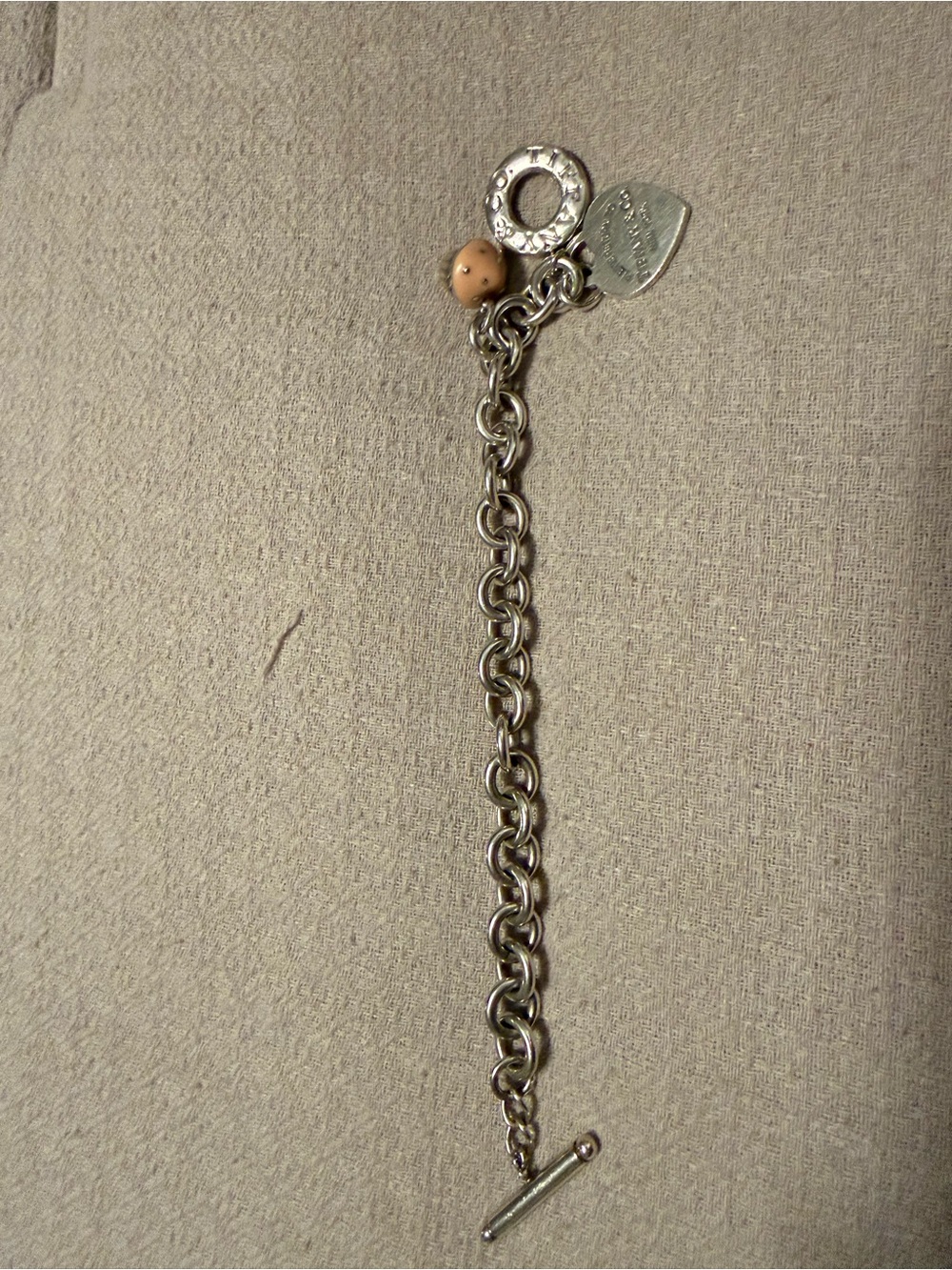 Tiffany & Co. Silver Link Bracelet with Peach Bead